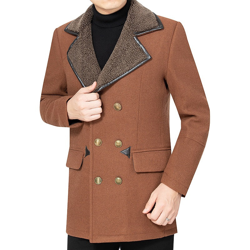 Men's double-breasted jacket made of fabric with fleece collar Lisslune