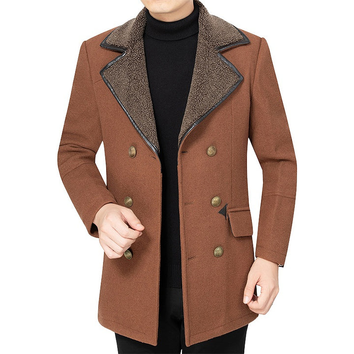 Men's double-breasted jacket made of fabric with fleece collar Lisslune