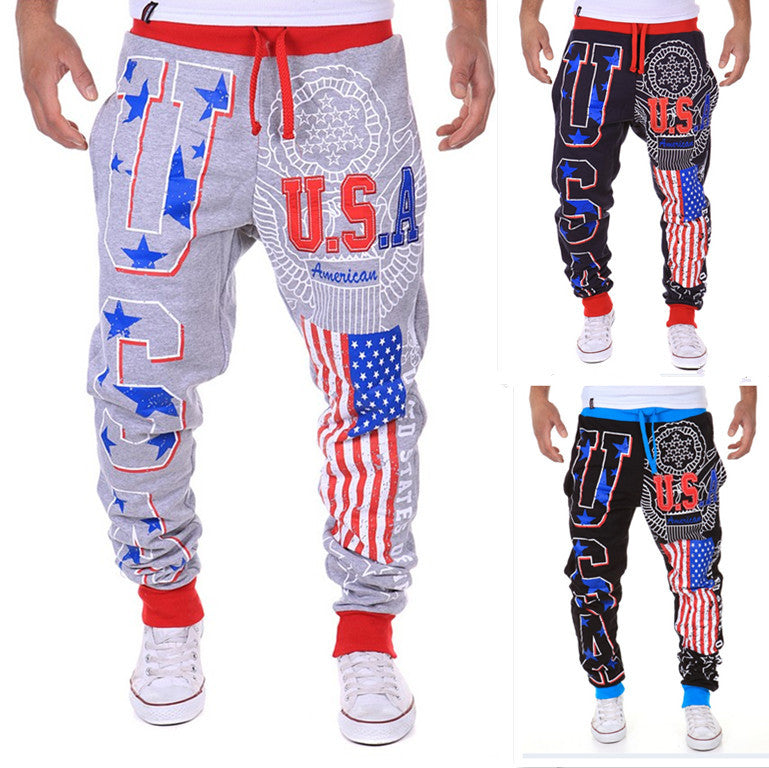 Men's Comfortable Jogging Pants with Patriotic Designs Lisslune