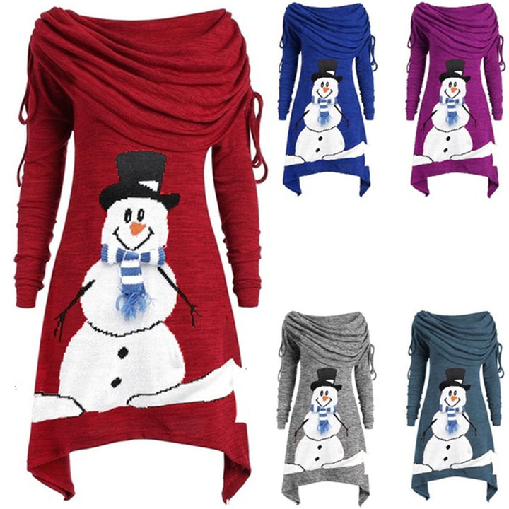 Women's casual Christmas dress with off-the-shoulder design and snowman motif Lisslune