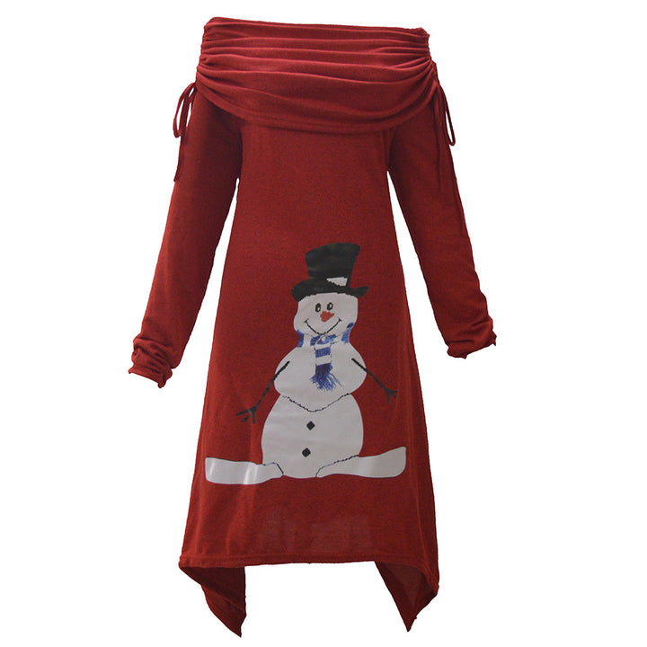 Women's casual Christmas dress with off-the-shoulder design and snowman motif Lisslune