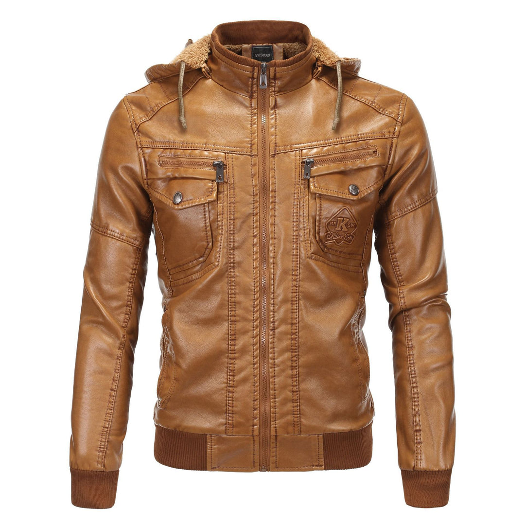 Men's synthetic leather jacket with cozy lining and practical pockets Lisslune
