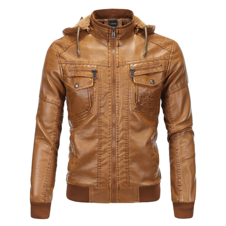 Men's synthetic leather jacket with cozy lining and practical pockets Lisslune