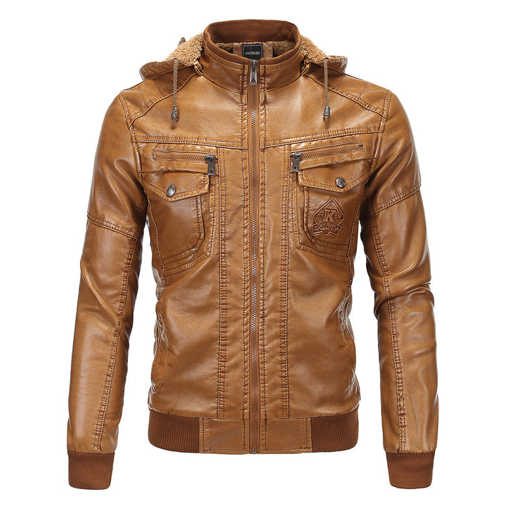 Men's synthetic leather jacket with cozy lining and practical pockets Lisslune