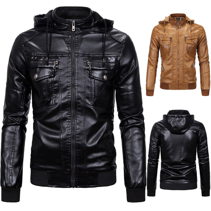 Men's synthetic leather jacket with cozy lining and practical pockets Lisslune