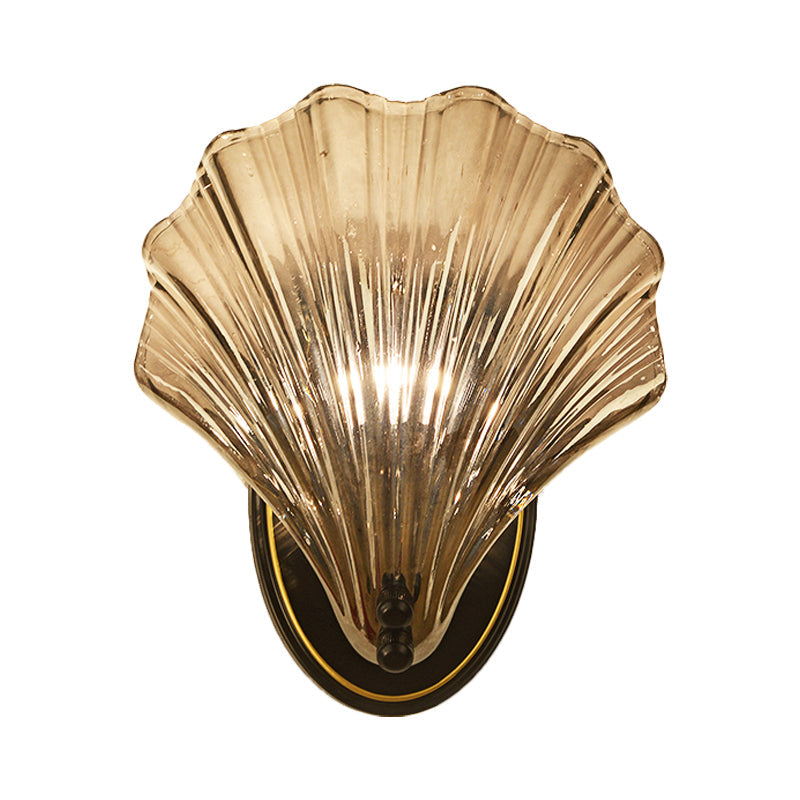 Skørter | Single Ribbed Shell Wall Lamp Country Style Black/Gold Ribbed Glass Wall Lighting Fixture