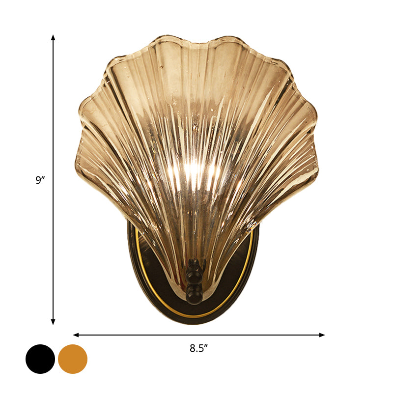 Skørter | Single Ribbed Shell Wall Lamp Country Style Black/Gold Ribbed Glass Wall Lighting Fixture