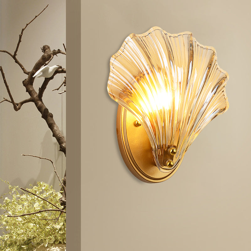 Skørter | Single Ribbed Shell Wall Lamp Country Style Black/Gold Ribbed Glass Wall Lighting Fixture