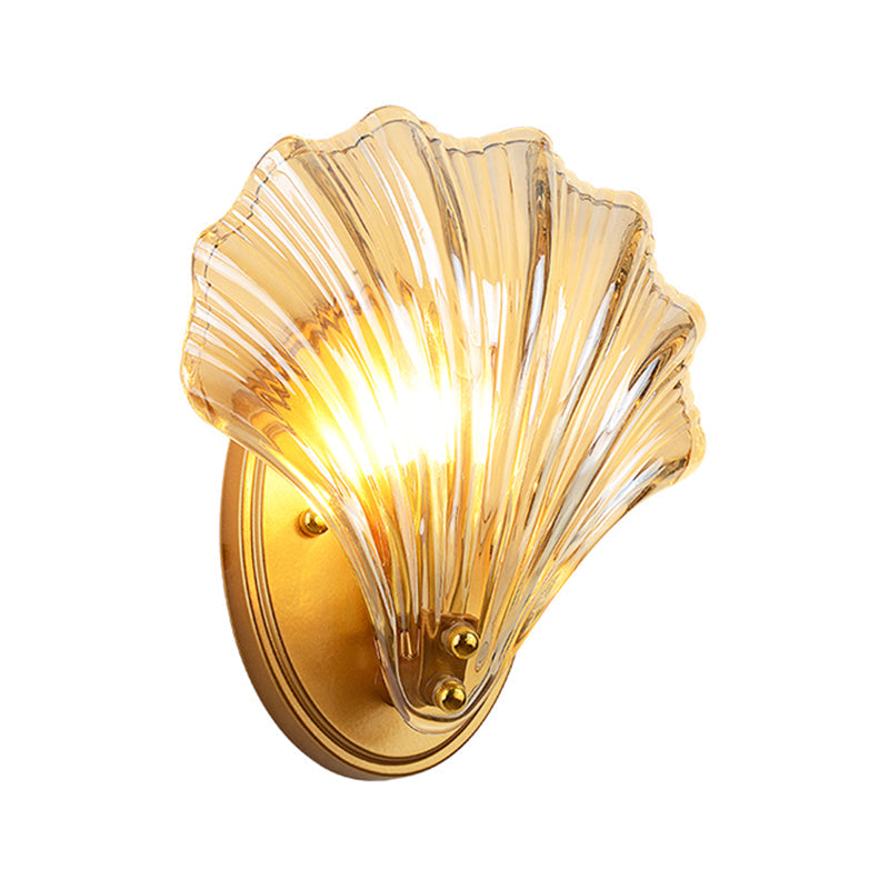 Skørter | Single Ribbed Shell Wall Lamp Country Style Black/Gold Ribbed Glass Wall Lighting Fixture