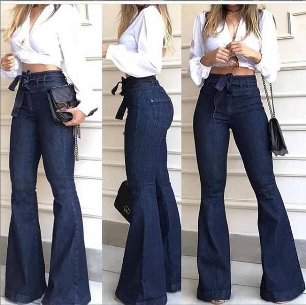 Women's High-Cut Flared Jeans with Stylish Belt and Frayed Hem Lisslune