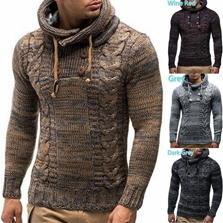 Men's hoodie with textured cable knit pattern and practical buttons Lisslune