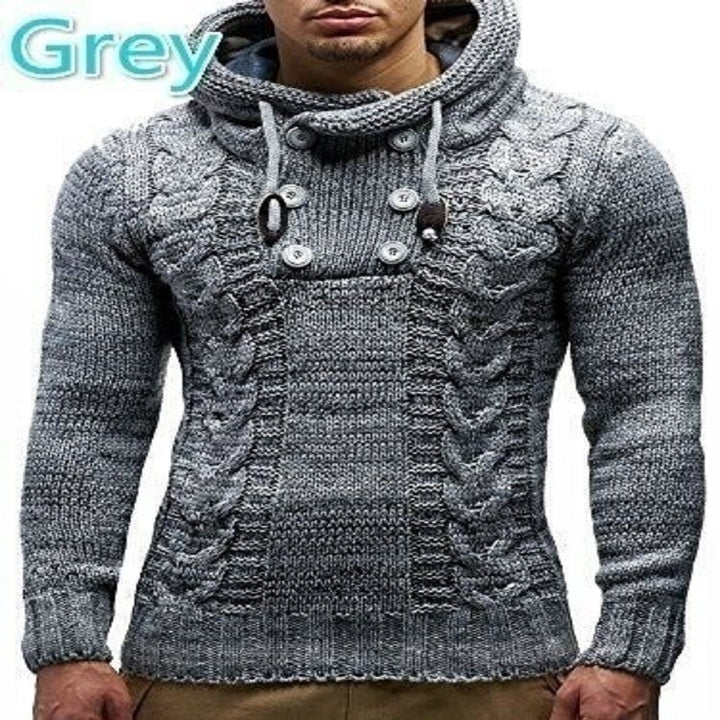 Men's hoodie with textured cable knit pattern and practical buttons Lisslune
