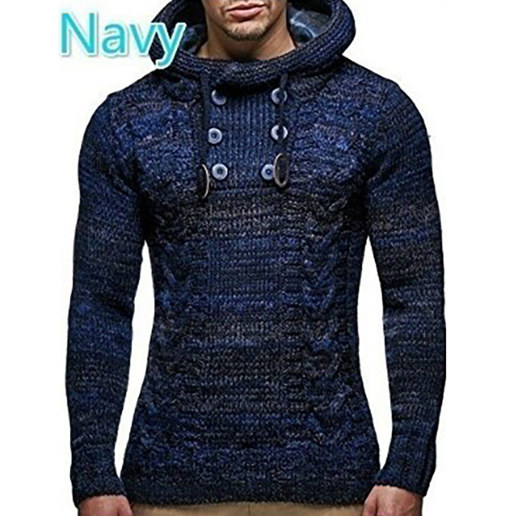 Men's hoodie with textured cable knit pattern and practical buttons Lisslune