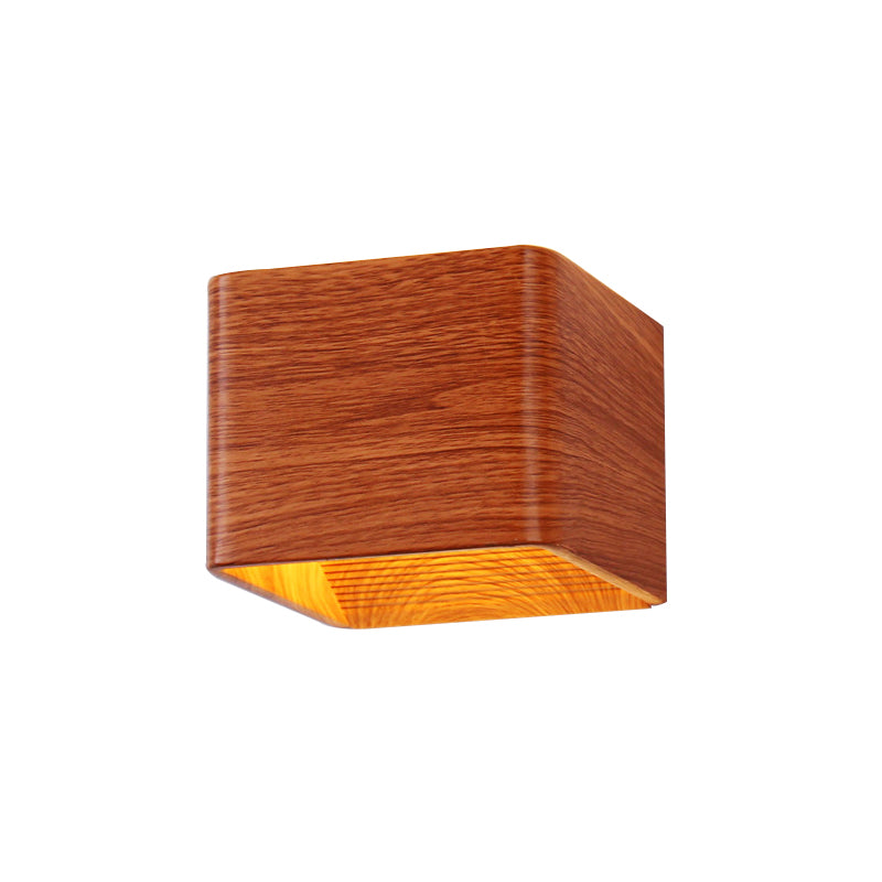 Skørter | Cube Wall Lamp Modern Wooden 1-Light Living Room Wall-Mounted Up and Down Lighting Fixture in Warm/White Light