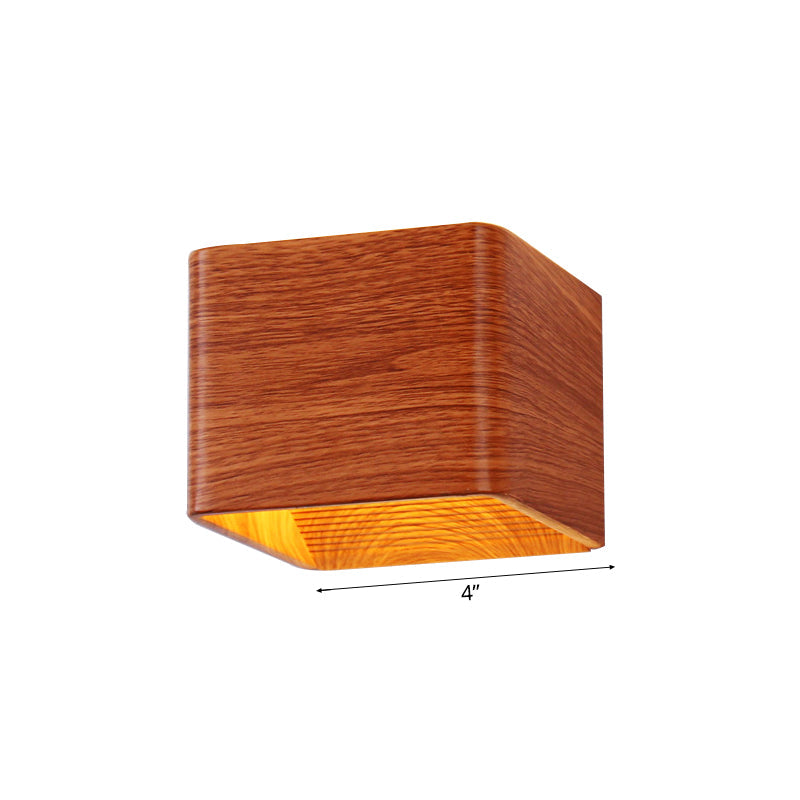 Skørter | Cube Wall Lamp Modern Wooden 1-Light Living Room Wall-Mounted Up and Down Lighting Fixture in Warm/White Light