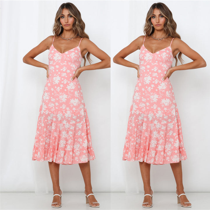 Women's Summer Floral Dress with Romantic Ruffles and Spaghetti Straps