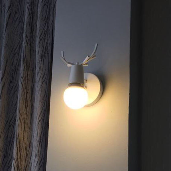 Lisslune | Black/White Antler Design Wall Light Nordic Stylish 1 Bulb Metal Wall Mounted Lamp for the Bedroom