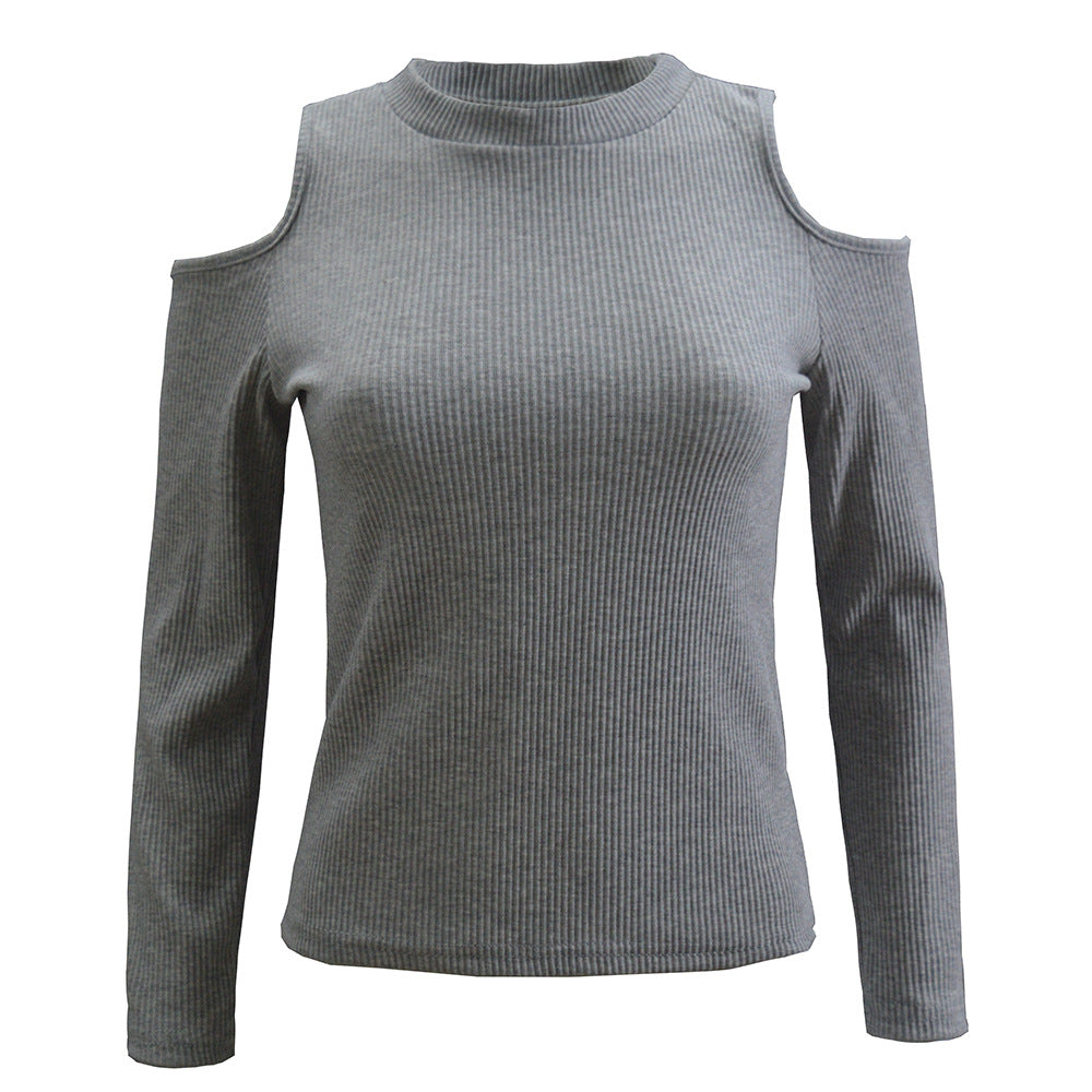 Women's off-the-shoulder sweater with long sleeves in fine ribbed knit Lisslune