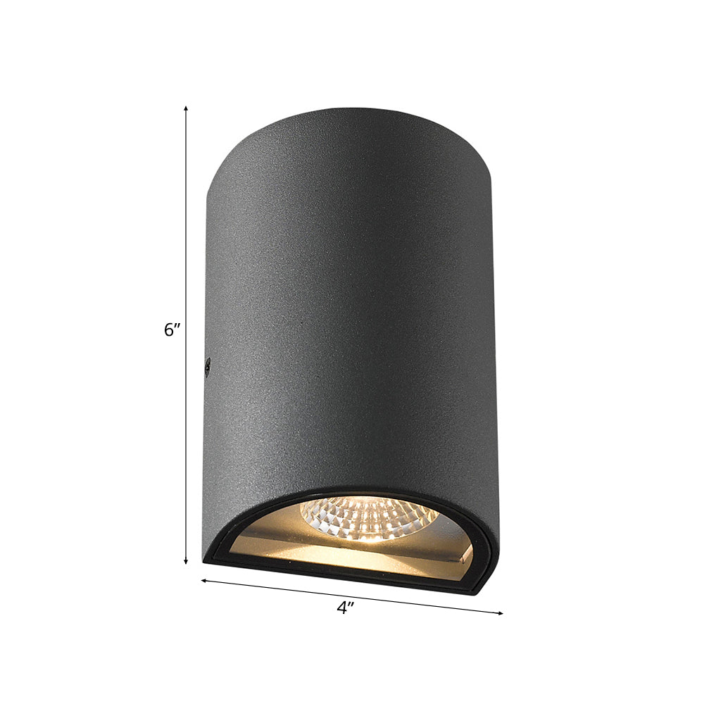 Skørter | LED Outdoor Wall Wash Lamp with Half-Cylinder Aluminum Shade Black/Grey Wall Lamp in Warm/White Light