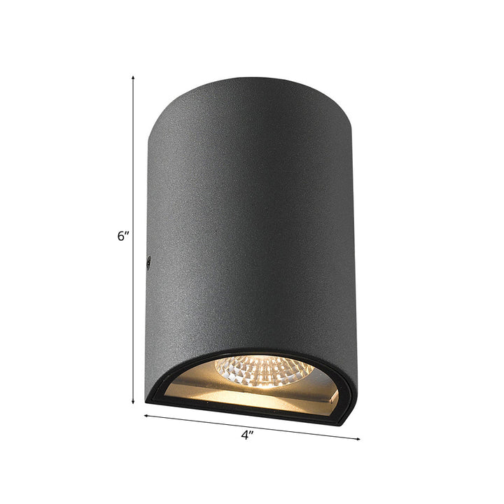 Skørter | LED Outdoor Wall Wash Lamp with Half-Cylinder Aluminum Shade Black/Grey Wall Lamp in Warm/White Light