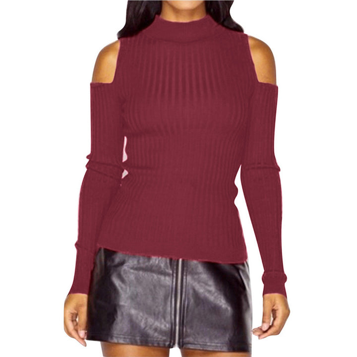 Women's off-the-shoulder sweater with long sleeves in fine ribbed knit Lisslune