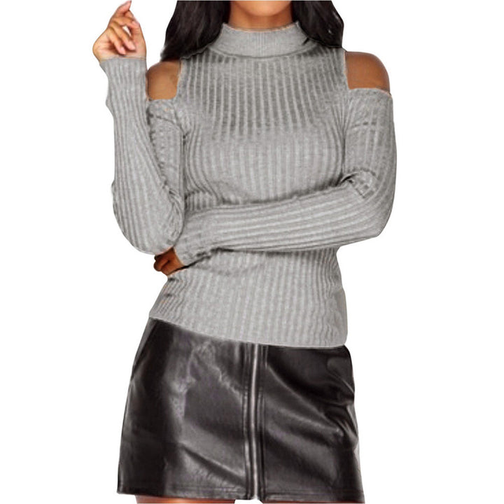 Women's off-the-shoulder sweater with long sleeves in fine ribbed knit Lisslune