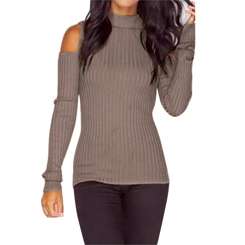 Women's off-the-shoulder sweater with long sleeves in fine ribbed knit Lisslune