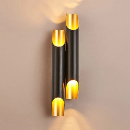 Lisslune | Gold/Black/White Tube Wall Lamp Wall Light Modern Style 2/4 Lights Metal Wall Mounted Lamp for Living Room