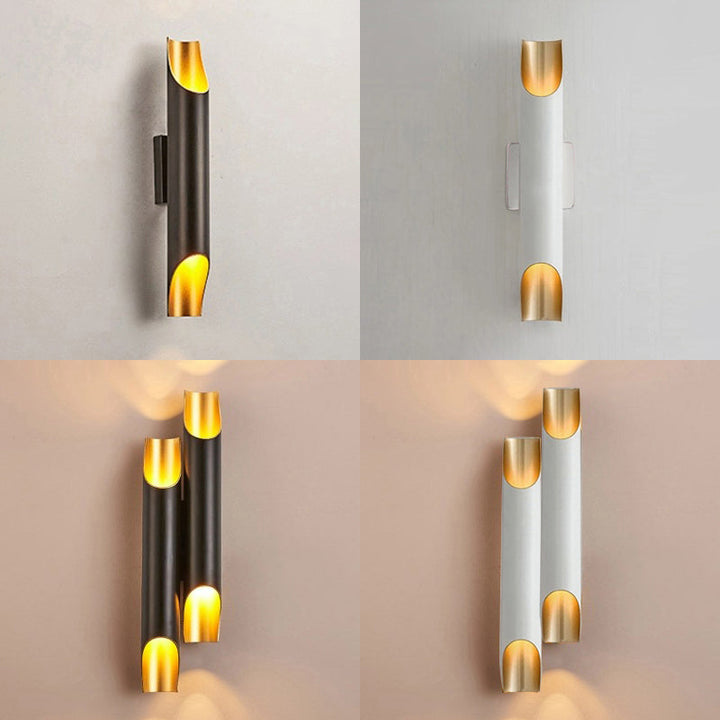 Lisslune | Gold/Black/White Tube Wall Lamp Wall Light Modern Style 2/4 Lights Metal Wall Mounted Lamp for Living Room