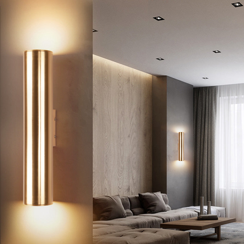 Skørter | Gold Cylinder Wall Lamp Fixture Modern Style 2"/3" Width LED Metal Wall Lamp in Gold for Corridor