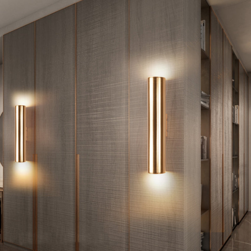 Skørter | Gold Cylinder Wall Lamp Fixture Modern Style 2"/3" Width LED Metal Wall Lamp in Gold for Corridor