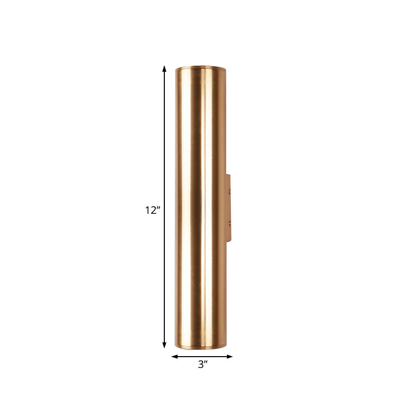 Skørter | Gold Cylinder Wall Lamp Fixture Modern Style 2"/3" Width LED Metal Wall Lamp in Gold for Corridor