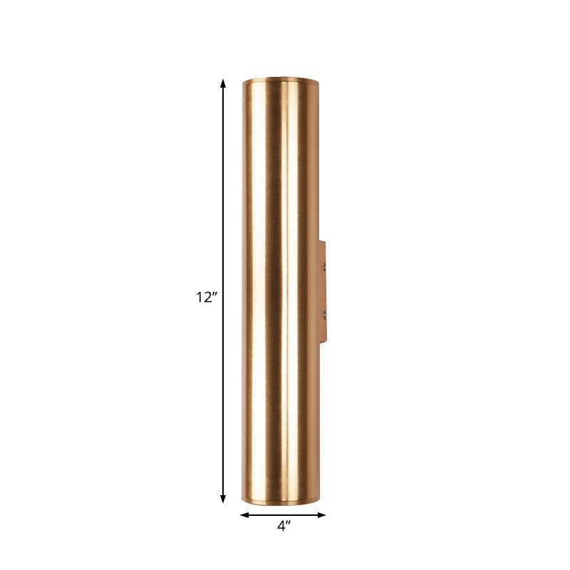 Skørter | Gold Cylinder Wall Lamp Fixture Modern Style 2"/3" Width LED Metal Wall Lamp in Gold for Corridor