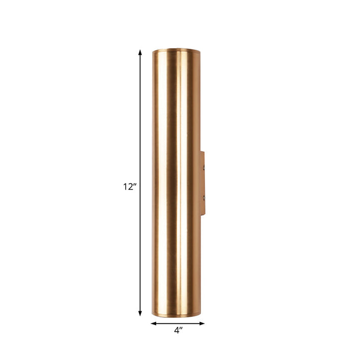 Skørter | Gold Cylinder Wall Lamp Fixture Modern Style 2"/3" Width LED Metal Wall Lamp in Gold for Corridor