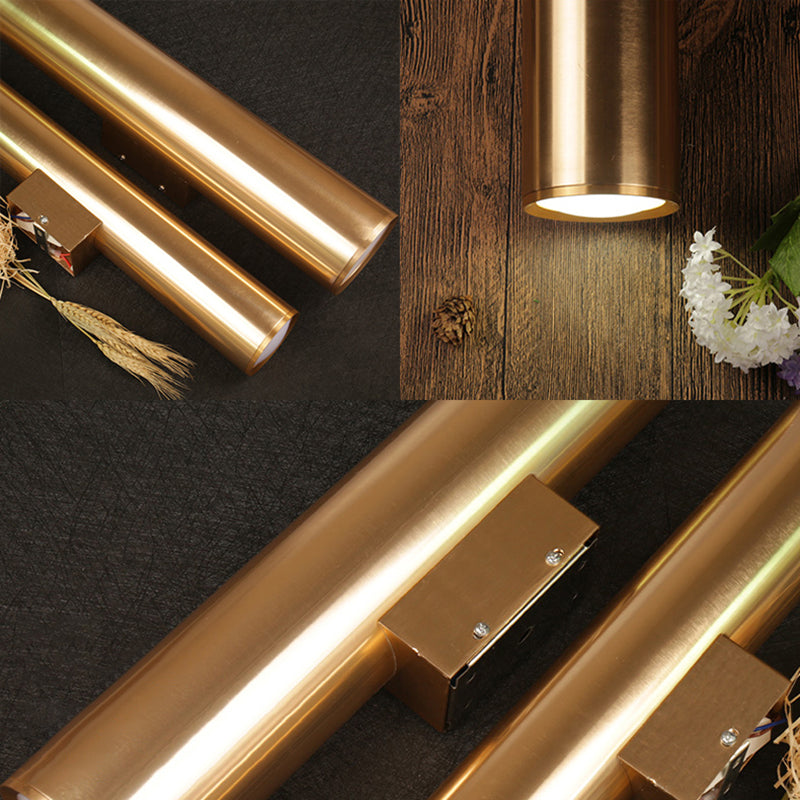 Skørter | Gold Cylinder Wall Lamp Fixture Modern Style 2"/3" Width LED Metal Wall Lamp in Gold for Corridor
