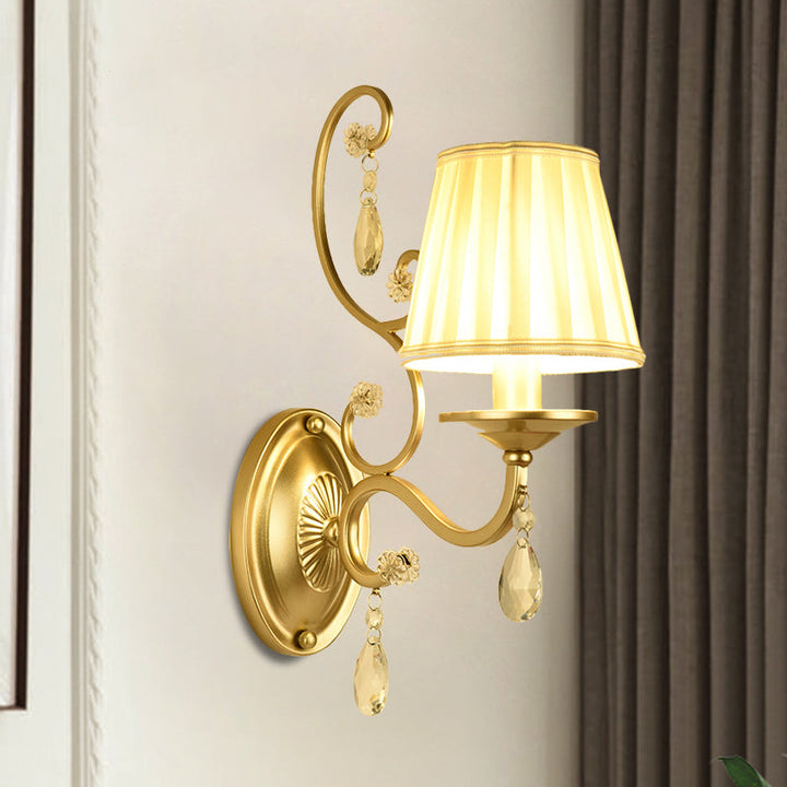 Lisslune | 1 Bulb Tapered Wall Sconce Modern Gold Fabric Wall Mount Light Fixture for Bedroom