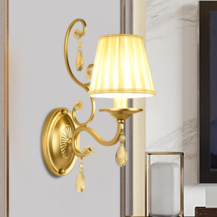 Lisslune | 1 Bulb Tapered Wall Sconce Modern Gold Fabric Wall Mount Light Fixture for Bedroom