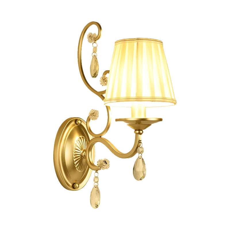 Lisslune | 1 Bulb Tapered Wall Sconce Modern Gold Fabric Wall Mount Light Fixture for Bedroom