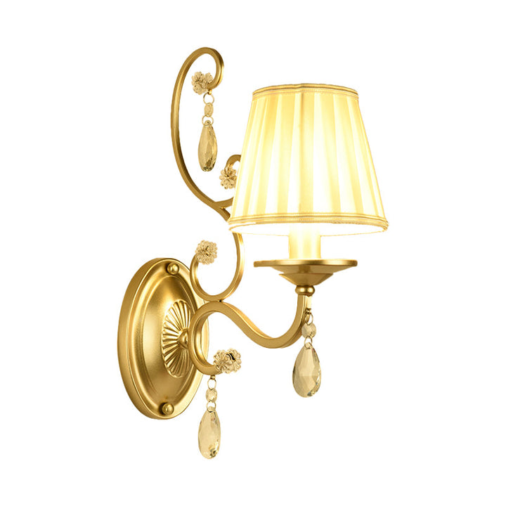 Lisslune | 1 Bulb Tapered Wall Sconce Modern Gold Fabric Wall Mount Light Fixture for Bedroom