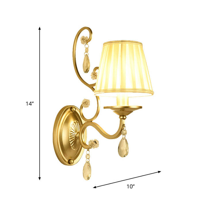Lisslune | 1 Bulb Tapered Wall Sconce Modern Gold Fabric Wall Mount Light Fixture for Bedroom