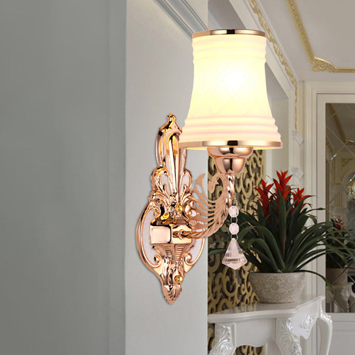 Lisslune | Opal Glass Tapered Bell Wall Lamp Lighting Modern 1 Main Bedroom Surface Wall Lamp in Gold
