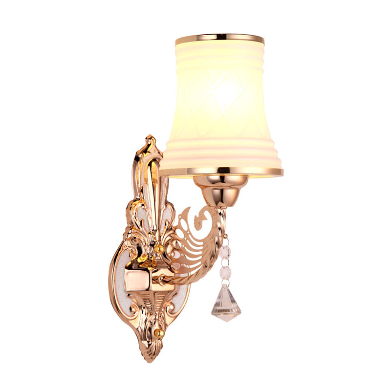 Lisslune | Opal Glass Tapered Bell Wall Lamp Lighting Modern 1 Main Bedroom Surface Wall Lamp in Gold