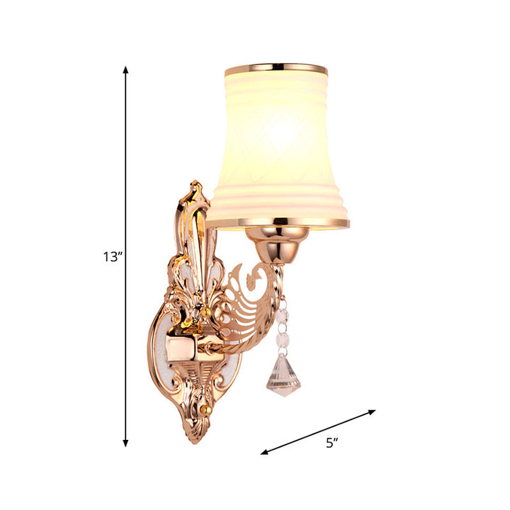 Lisslune | Opal Glass Tapered Bell Wall Lamp Lighting Modern 1 Main Bedroom Surface Wall Lamp in Gold