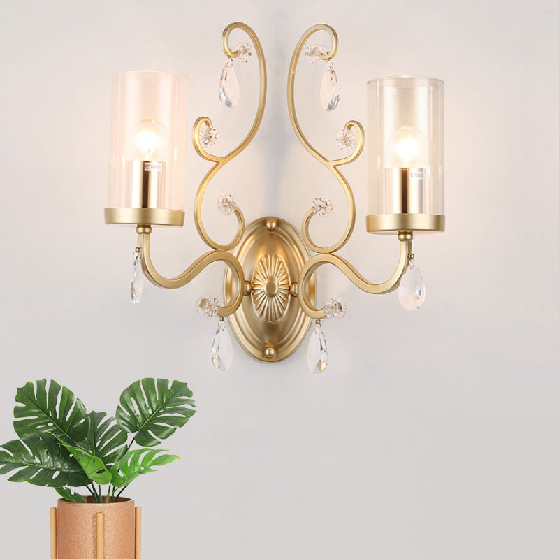 Lisslune | Cylinder Clear Glass Wall Light Wall Lamp Contemporary 1/2 Heads Bedroom Wall Mounted Lamp in Gold