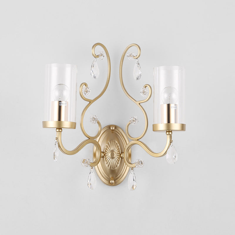 Lisslune | Cylinder Clear Glass Wall Light Wall Lamp Contemporary 1/2 Heads Bedroom Wall Mounted Lamp in Gold