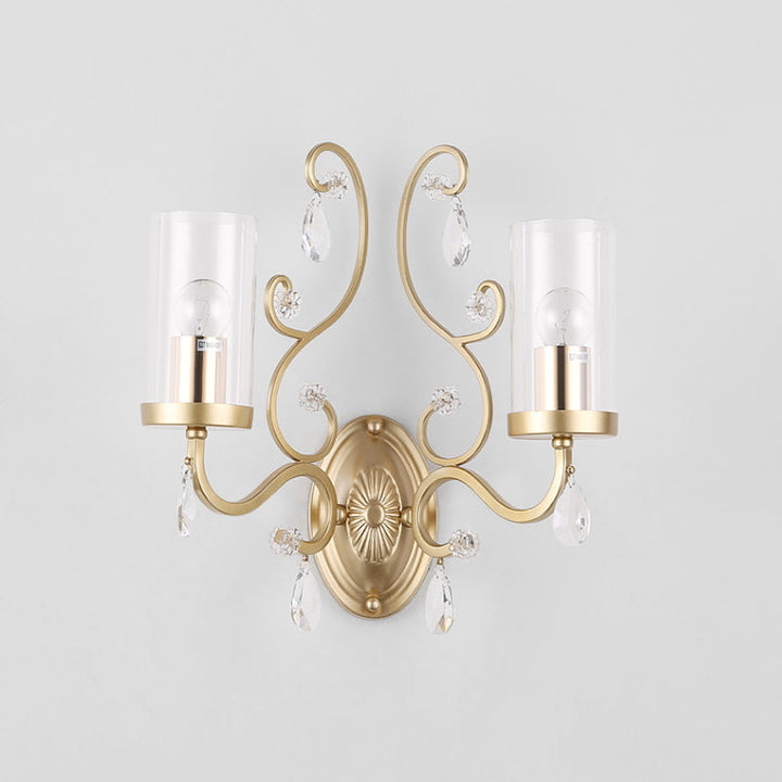 Lisslune | Cylinder Clear Glass Wall Light Wall Lamp Contemporary 1/2 Heads Bedroom Wall Mounted Lamp in Gold