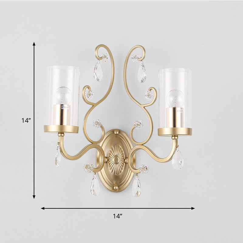 Lisslune | Cylinder Clear Glass Wall Light Wall Lamp Contemporary 1/2 Heads Bedroom Wall Mounted Lamp in Gold