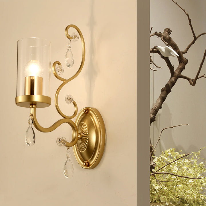 Lisslune | Cylinder Clear Glass Wall Light Wall Lamp Contemporary 1/2 Heads Bedroom Wall Mounted Lamp in Gold