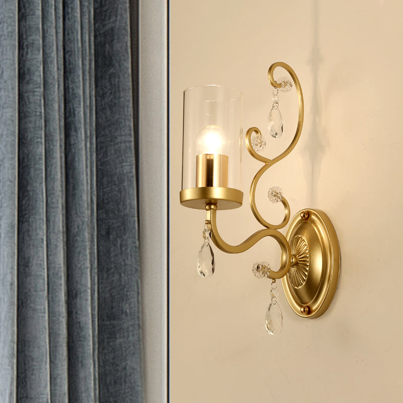 Lisslune | Cylinder Clear Glass Wall Light Wall Lamp Contemporary 1/2 Heads Bedroom Wall Mounted Lamp in Gold