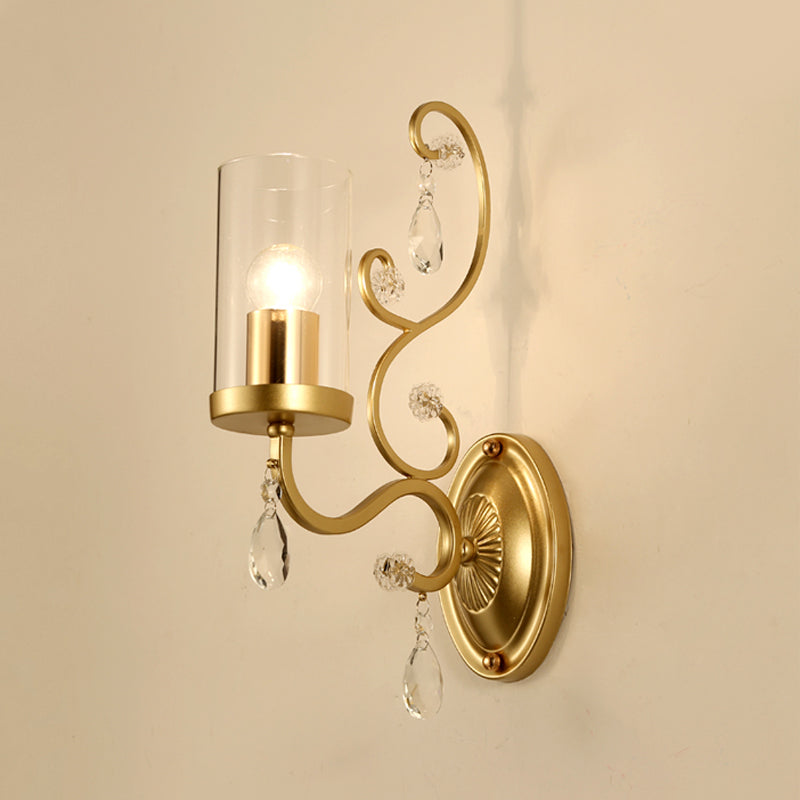 Lisslune | Cylinder Clear Glass Wall Light Wall Lamp Contemporary 1/2 Heads Bedroom Wall Mounted Lamp in Gold